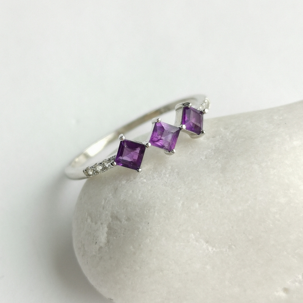 Amethyst Diamond Accent Ring Sterling Silver Size 6 🆕